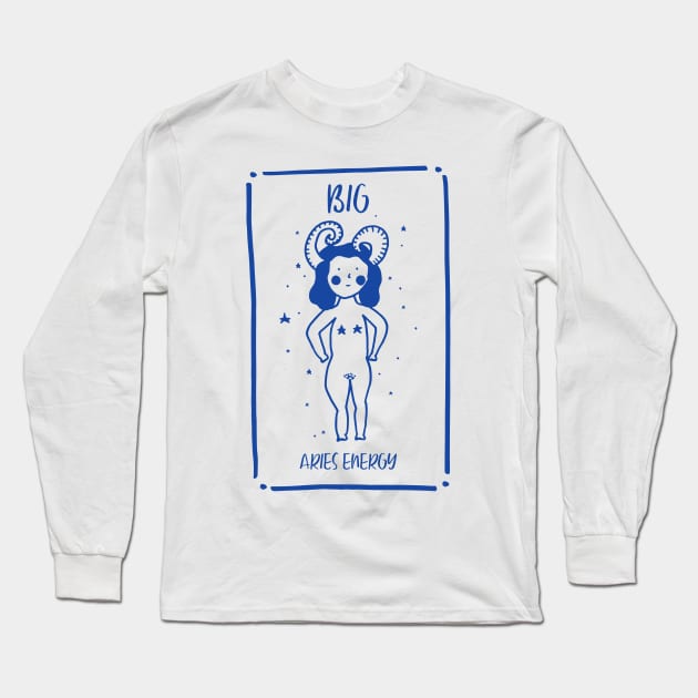 Big Aries Energy Cute Drawing Astrology Long Sleeve T-Shirt by Harmonick-Tees